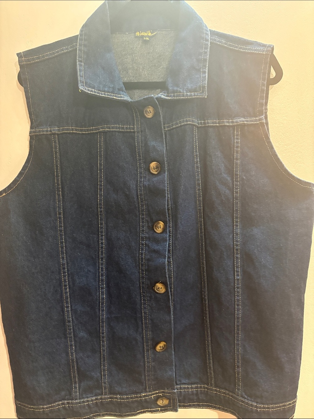 Vintage Dark Wash Denim Vest Button Front Minimalist Jean Vest L/XL